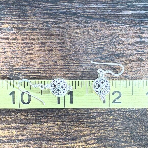 Sterling Silver 925 Marcasite Scroll Design Dangle Earrings Size 1.25" Length - Picture 9 of 10